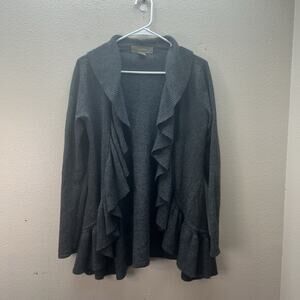 Ply Cashmere Ruffle Open Cardigan Sweater XS 100% Cashmere‎ Quiet Luxury Y2K